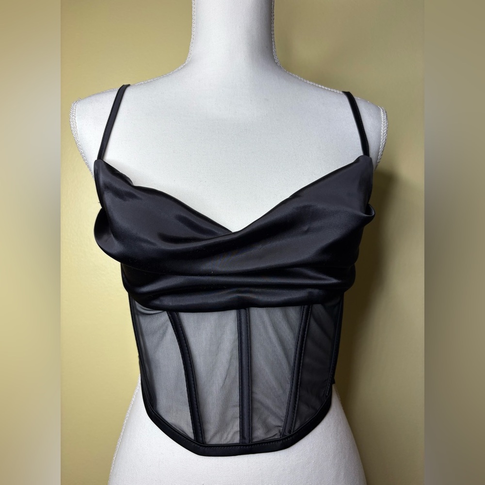 Fashion Nova Black Satin Corset Top